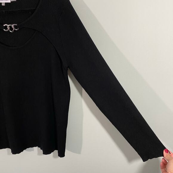 Calvin Klein Black Ribbed Chain Link Detail Retro Y2K Long Sleeve Sweater Sz XL - Picture 8 of 10